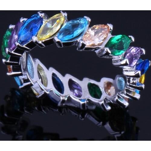 Angelic Multigem Multicolor Brown Morganite Silver Plated Ring V0120