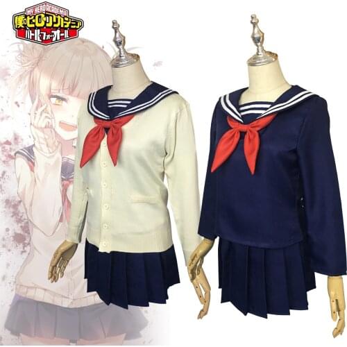 My Hero Academia Boku No Hero Cosplay Himiko Toga Costume JK Uniform Shoes Sailor Navy Suits with Coat Girls Academy Party