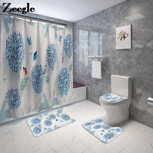 Europe Style Bath Mat and Shower Curtain Set Microfiber Bathroom Carpet Home Decoration Shower Room Curtain Toilet Floor Rugs