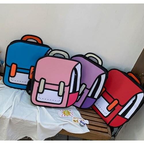 Creative Women 2D Drawing Backpack Cartoon School Bag Teenager Girls Daypack 20CA
