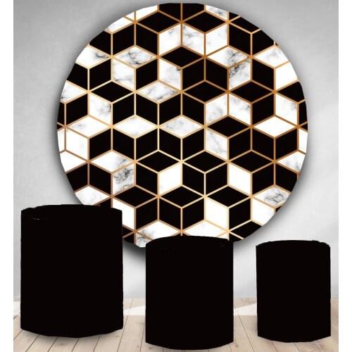 Circle backdrop round photo background Black and marble cubes adult birthday party decor candy dessert table cover YY119