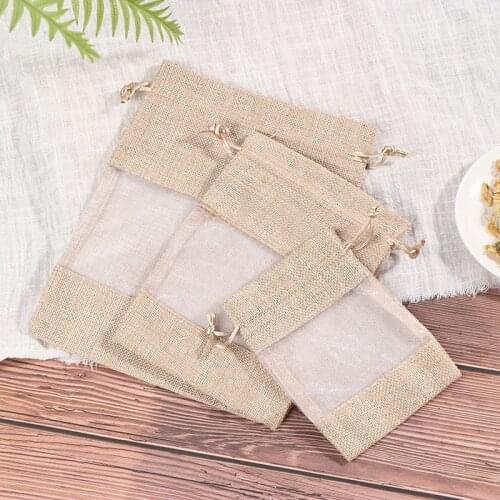 5pcs/lot Pouch Drawstring Burlap Christmas Window Jewelry Drawstring Gift Linen Bundle Pocket Jute Sack Candy Gift Storage Bags