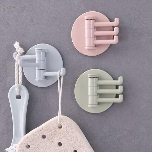 5 Color 3 In 1 Creative Self-Adhesive Clothes Hook Wall Coor Bracket Bathroom Towel Hanger Kitchen Bathroom Rotatable Hanger
