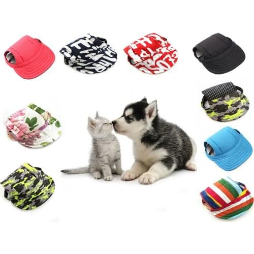 Fashion Dog Baseball Hat Canvas Cap With Ear Holes For Small Pet Dog Cats Outdoor Accessories Outdoor Hiking Sports Pet Products
