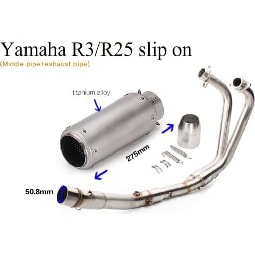 Motorbike Stainless Steel Full Exhaust System Middle Pipe Slip On For YAMAHA YZF R3 R25 2014-2018 MT03 MT-03 2016-2018