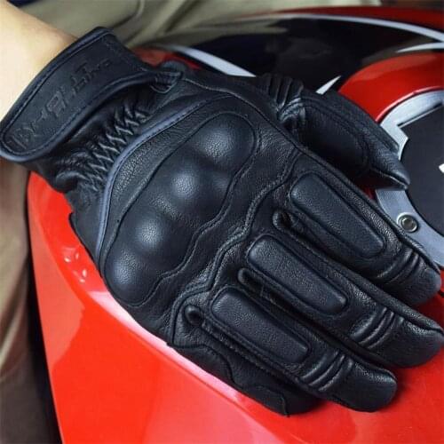 GHOST RACING Motorcycle Gloves Motorcycle Riding Leather Gloves Retro Breathable Anti-fall Touch Screen Waterproof