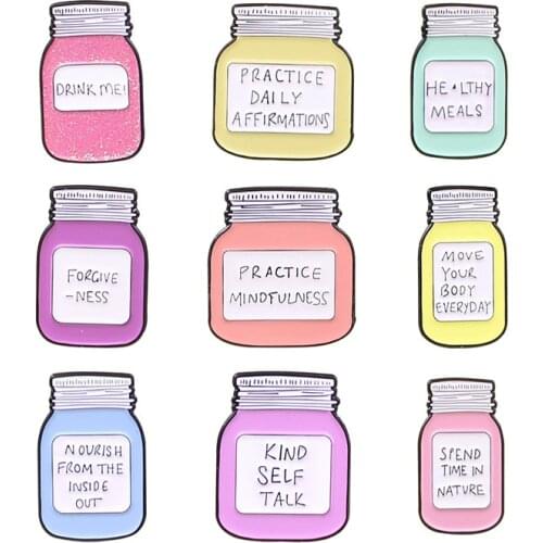 Cartoon Memo Color Sealed Bottle Creative Enamel Alloy Brooch Simple Fashionable Storage Tank Badge Pin Bag Lapel Jewelry Gift