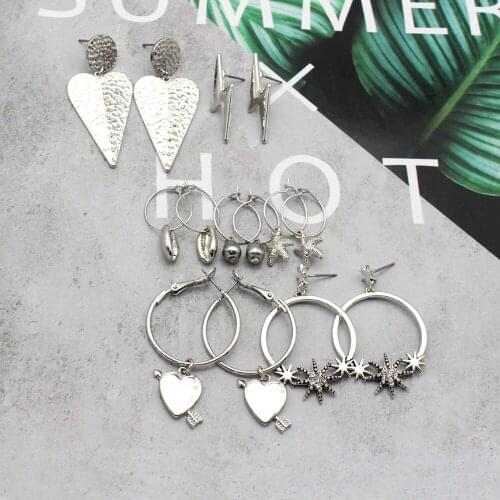 Ear Men Lightning Studs Hoop Earrings The Arrow of Love Ear Rings Starfish Fashion Jewelry Tanished Silver Hammered Heart 202136