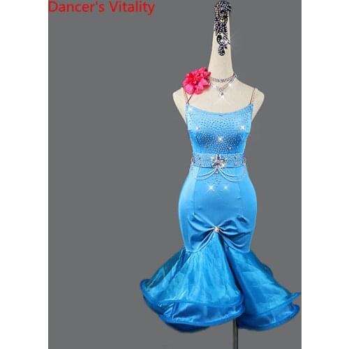 Latin Dance Performance Competition Clothing Female Child Adult High-End Dress Custom Professional Sexy Pleated Skirt