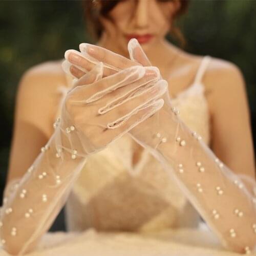 Wedding Gloves Women White Fingerless/Pointed Bridal Gloves Long Lace Chiffon Marriage Party Gloves Wedding Gifts Accessories