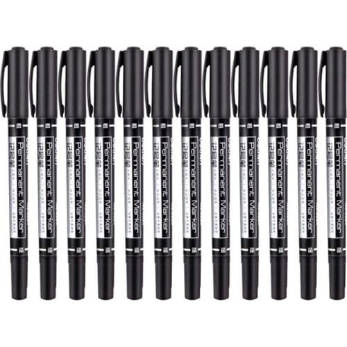 Permanent Markers Dual Tip Pen 0.5mm/1mm Black Blue Red Water Proof Fast Dry Office Stationery Permanent Sign Marker Pens