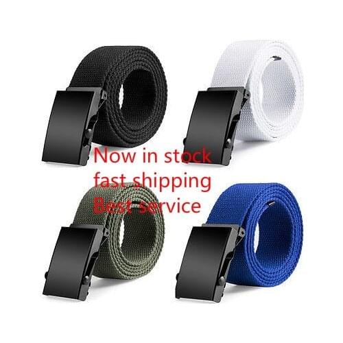 Unisex Plain Canvas Military Web Belt Solid Black Metal Roller Buckle Mens Womens