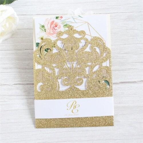 Luxury invitations for wedding birthday glittery greeting card pocket offer personalized printing free ship