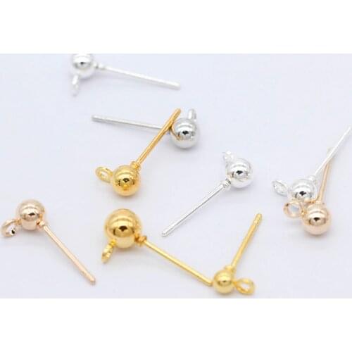 100pcs/lot 3/4/5MM 4 Colors Pin Findings Stud Earring Basic Pins Stoppers Connector For DIY Jewelry Making Accessories Supplies