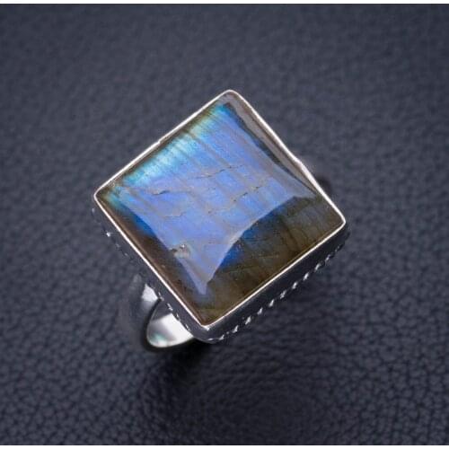 StarGems Natural Blue Fire Labradorite Handmade 925 Sterling Silver Ring 8.5 D8059