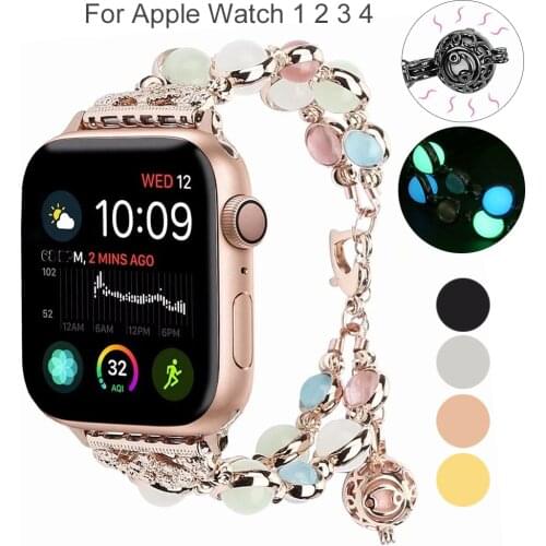 Essidi Luminous Pearl Beads Bracelet Strap For Apple Watch 6 SE 5 4 3 2 1 38 40 42 44mm Metal Band Loop For Apple Watch Correa
