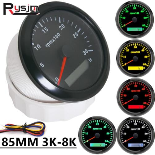 7 Colors Backlight 85mm Tachometer Gauge Marine Boat RPM Meter Gauge LCD Tacho Digital Hour Meter 3K~8K For Car Truck 9-32V