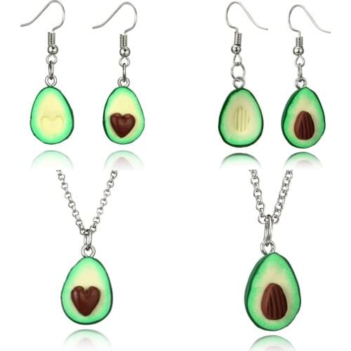 Tocona Unisex New Fashion Two Design Matchable Green Fruit Avocado Shape Pendant Necklaces For Lovers Gilrs Cute Collar 6046