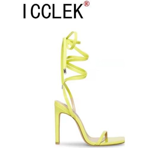 New Fashion Sexy Lace Up Women Sandals Square Toe Thin Heel Cross Tied Party Shoes Black White Size 36-43 Sandalias Femenina