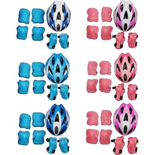 Complete 7pcs Roller Skating Protector Elbow Knee Pads Helmet Kids Riding Skateboard Ice Sports Wrist Guard Protective Gear Set