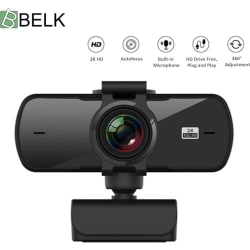 2K Webcam Drive Free Computer PC Web Camera with Microphone for Live Broadcast Video Calling Conference Work Camera Web PC