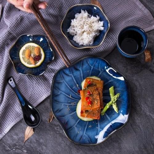 Japanese ceramic kiln lotus one person tableware, rice bowl, plate, matching plate, commercial tableware