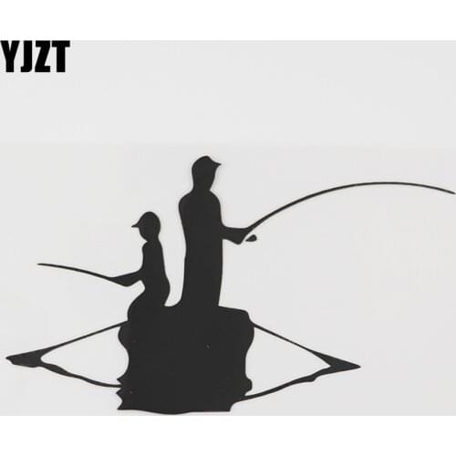 YJZT 16.4CMX9.2CM Cartoon Father Son Fishing Decal Vinyl Car Sticker Black/Silver 8A-0939