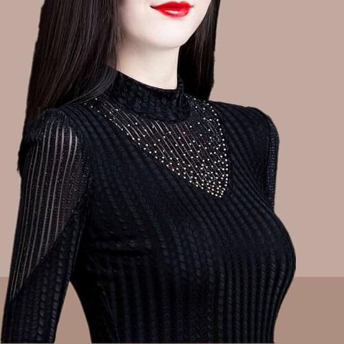 Women 2021 Autumn Winter Lace Blouse Elegant Shirt Female Tops M-4XL Plus Size Turtleneck Long Sleeve Ladies Blouses shirt X297