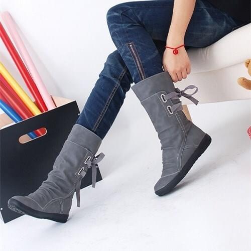 2020 new Fashion Mid Calf Boots Women Lace Up Platform Boots Solid Flat Heels Ladies Casual Warm Shoes women shoes