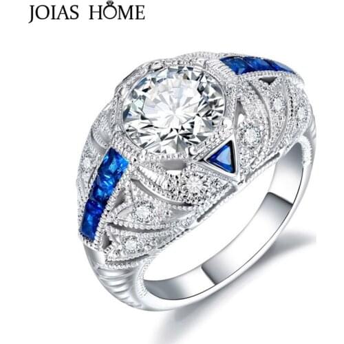JoiasHome Classic 925 Sterling Silver Rings For Women With Blue Sapphire Gemstones Zircon Women Party Wholesale Gift Size 6-10