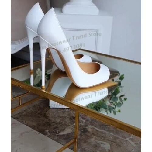 Moraima Snc White leather High Heel Shoe Pointed Toe thin Heels Woman Dress Shoe Sexy Pumps Office Lady Stiletto Heels