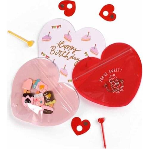 10 Pcs 12.5x11cm heart shape small size Plastic Bag Sweet Heart Jewelry Bag Lovely Heart Creative Candy Cookie Bag Gift Bag