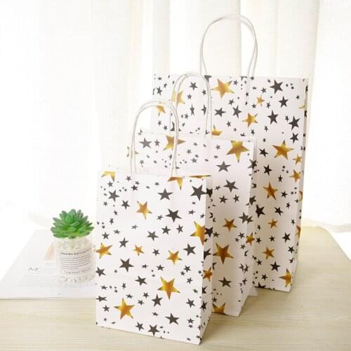 10 pcs/lot 21*15*8cm Stripes Star Gift Paper Bags Festival Wedding Party Favor Decoration Packing Bolsas de Regalo