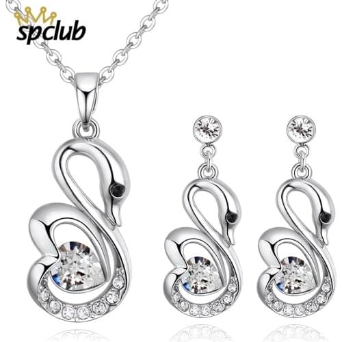 100% Crystals From Swarovski Jewelry Set Lovely Love Heart Swan Animal Jewelry Sets Wedding Anniversary Bridal Jewelry Sets