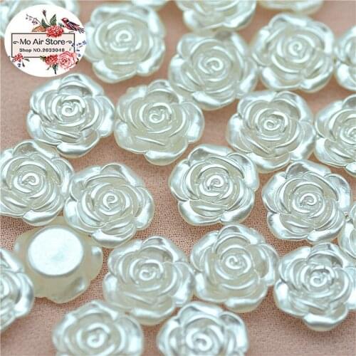 100pcs/lot 12mm ivory pearl Beads flower ABS Resin Flatback Simulated pearl Beads Jewelry Crafts