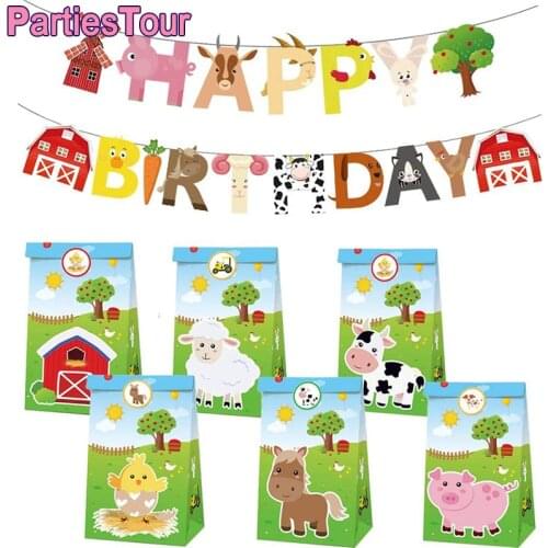 13pcs Farm Cow Party Supplies Farm animals Birthday Banner Farm animals Candy Bags With Sealing sticker Farm Themed Party Decor