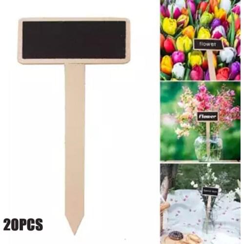 20Pcs Wooden T Shape Garden Decor Chalkboard Vegetables Plant Flower Pot Labels Tags