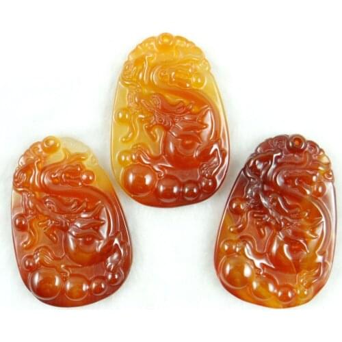 Natural stone Quartz crystal red Marine chalcedony stone hand-carved Dragon pendant for diy jewelry making Necklace 3Pcs