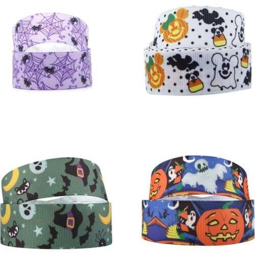 5 Yards 22mm/25mm Halloween Theme Grosgrain Ribbon Spider Pumpkin Printed Gift Wrapping DIY Sewing Wrapping Bow-knot Crafts