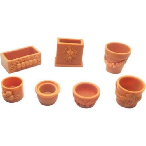 7pcs/Set For 1:12 Miniature Bonsai Flower Pot Dollhouse Fairy Garden Decor Accessory