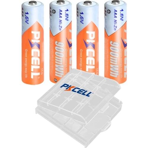 4Pcs PKCELL AAA 900mWh battery 1.6V Ni-Zn AAA Rechargeable Batteries aaa and 1pcs AA/AAA Battery box cases for flashlight toys