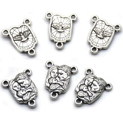 QIGO Religious Jewelry Accessories Metal Vintage Holy Father Holy Mother Holy Son Triangle Rosary Accessories