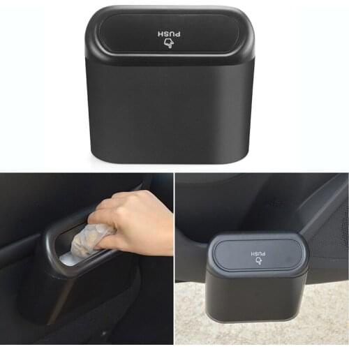 Car Trash Bin Hanging Vehicle Garbage Dust Case Storage Box Black Abs Square Pressing Type Trash Can Auto Interior Accessories
