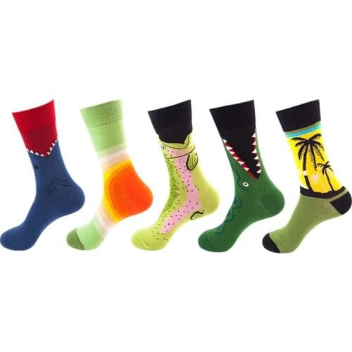 1PC Color Striped Socks Casual Mens European And American Trend Middle Tube Cartoon Womens