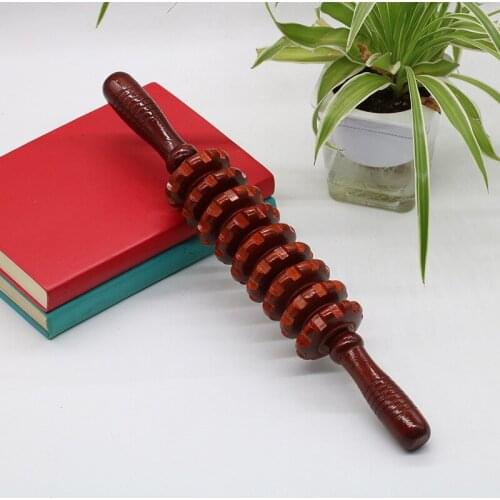Wooden Nine-wheel Back Massage Wheel Abdominal Fitness Roller Exercise Gym Body Leg Trigger Point Muscle Roller Stick Massager
