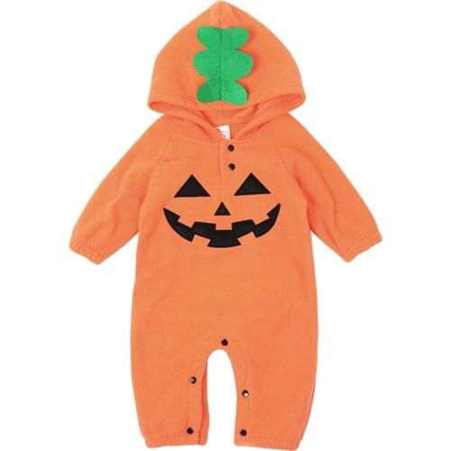 Baby Halloween Pumpkin Romper Long Sleeve Bodysuit Hoodies Jumpsuit Party Fancy Dress for 3-18 Months Boy Girl