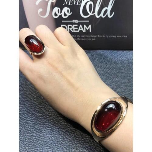 European import natural ores without optimization model of polish wax blood red amber hand link bracelet ring set
