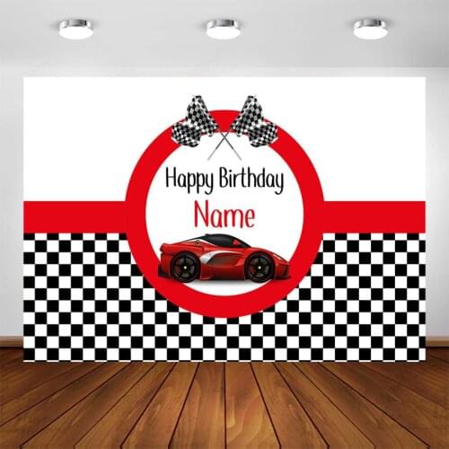 Race Car Birthday Backdrop Customized Red Race Car Boy Racing Children Party Decorations Background Photocall