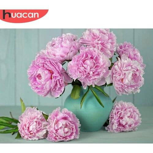 HUACAN Diamond Painting Full Square/Round Peony Diamond Embroidery Mosaic Sale Flower Home Decoration Craft Kit