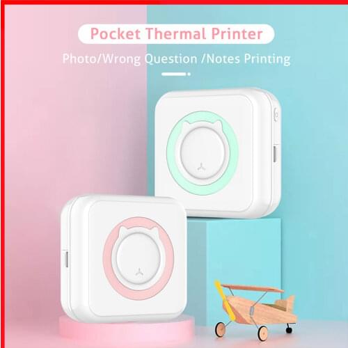 Pocket Thermal Printer Portable Mini Wirelessly BT Connect 200dpi Photo Label Memo Wrong Question Printing with 1 Roll Paper